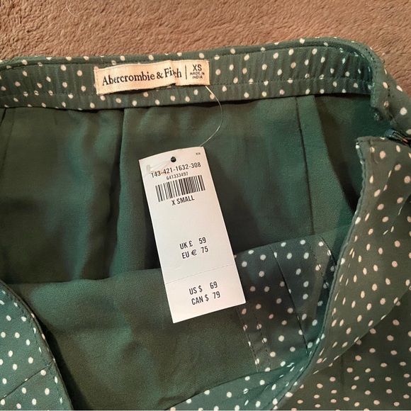 Abercrombie & Fitch Green Polka-Dot Midi Skirt XS new with tags - Picture 4 of 6